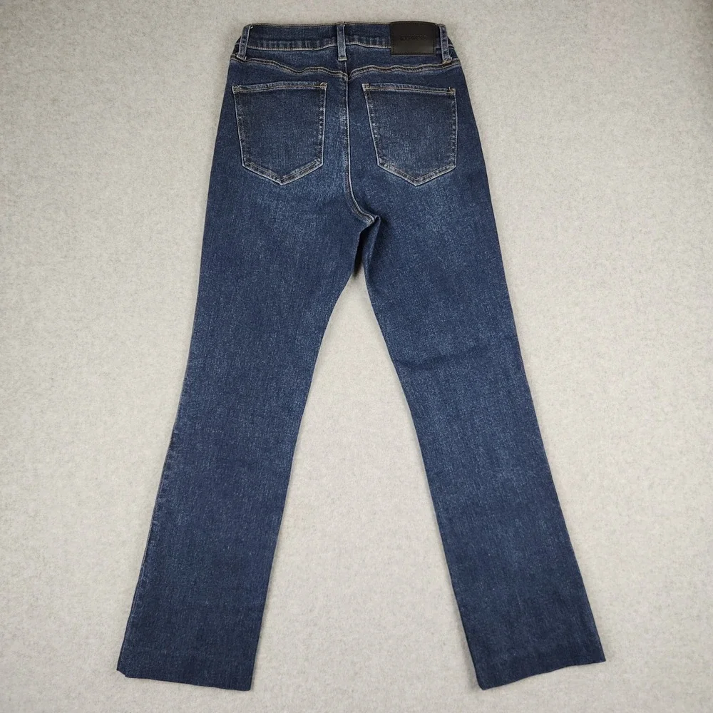Express Jeans Womens 8 Dark Blue Straight Leg Mid Rise Stretch Altered Hem 26x28